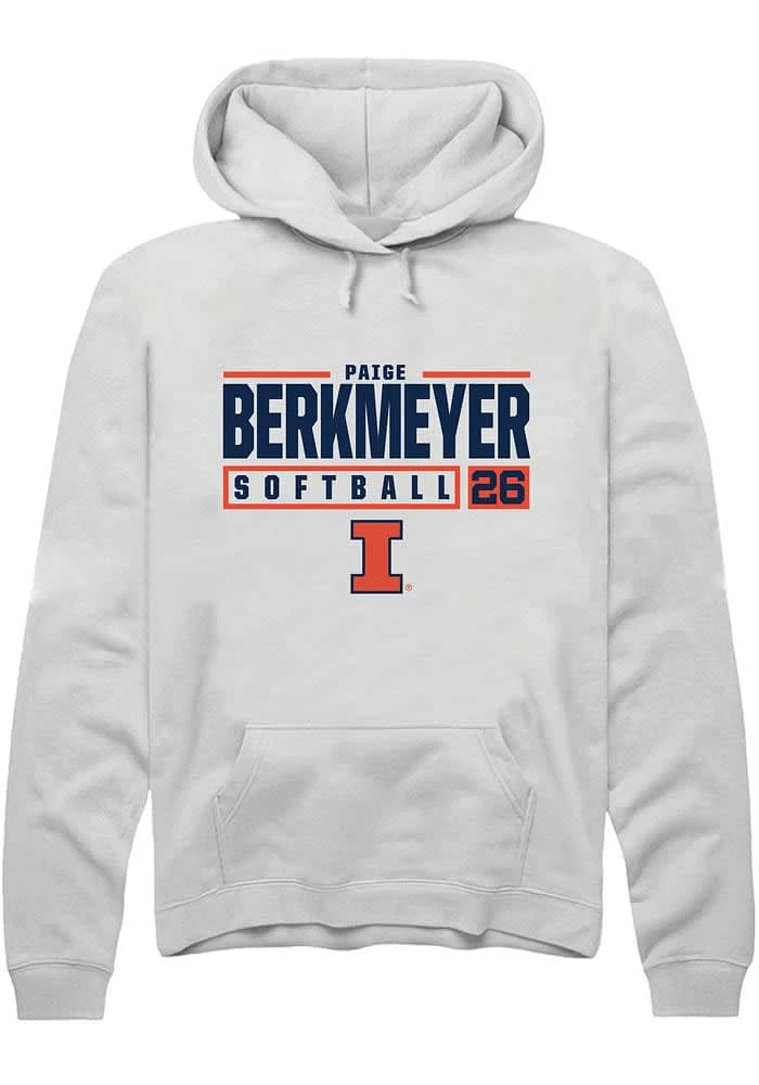 Paige Berkmeyer Rally Illinois Fighting Illini Mens White NIL Stacked Box Long Sleeve Hoodie