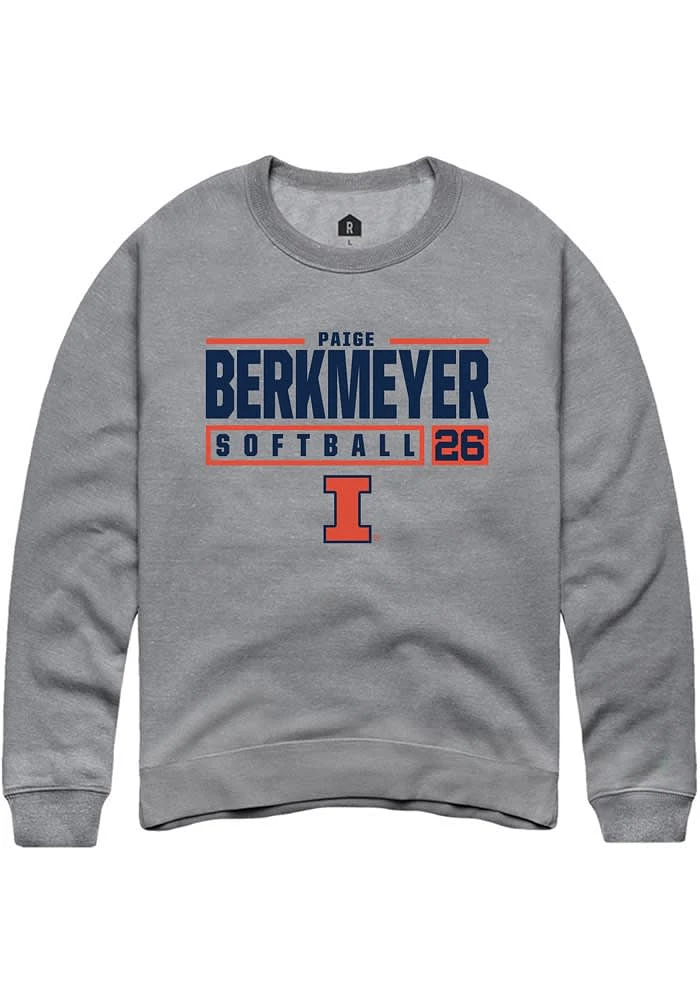 Paige Berkmeyer Rally Illinois Fighting Illini Mens Graphite NIL Stacked Box Long Sleeve Crew Swe..
