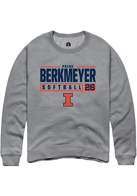 Paige Berkmeyer  Rally Illinois Fighting Illini Mens Graphite NIL Stacked Box Long Sleeve Crew Swe..