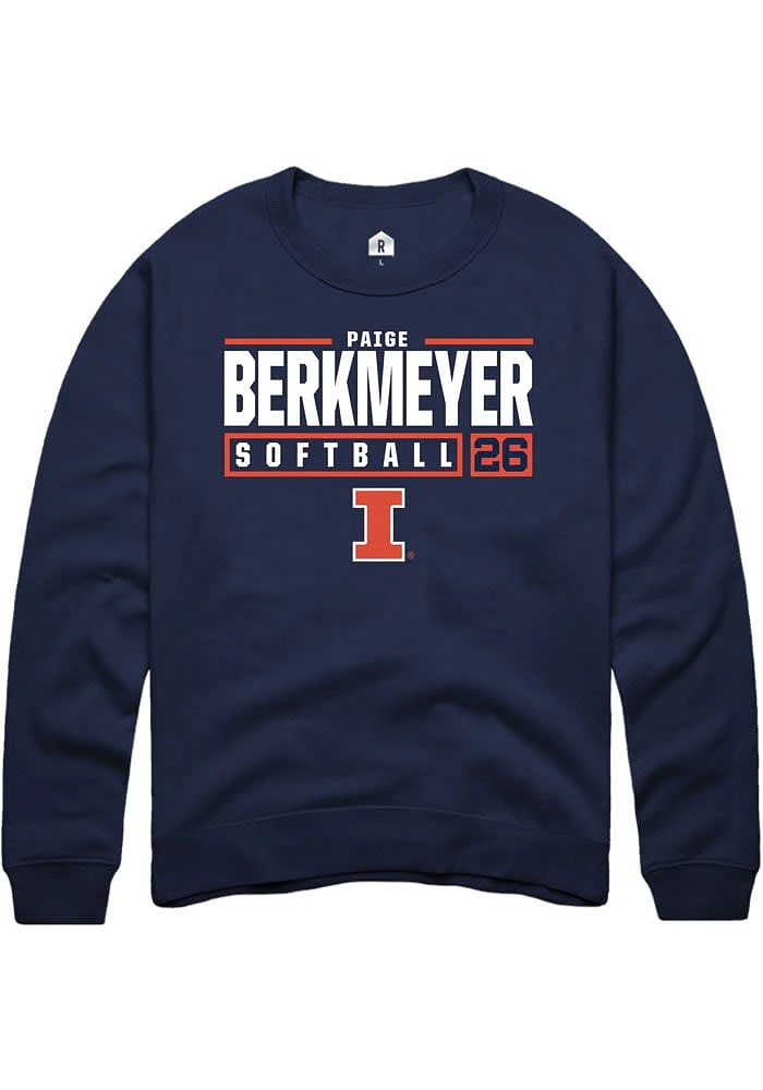 Paige Berkmeyer Rally Illinois Fighting Illini Mens Navy Blue NIL Stacked Box Long Sleeve Crew Sw..