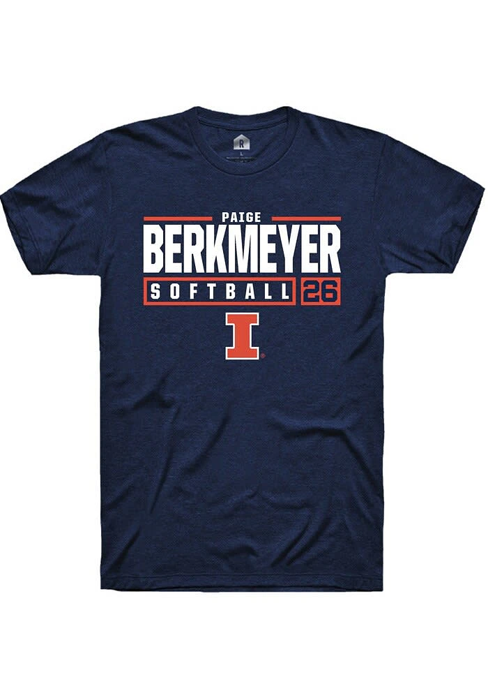 Paige Berkmeyer Illinois Fighting Illini Navy Blue Rally NIL Stacked Box Short Sleeve T Shirt