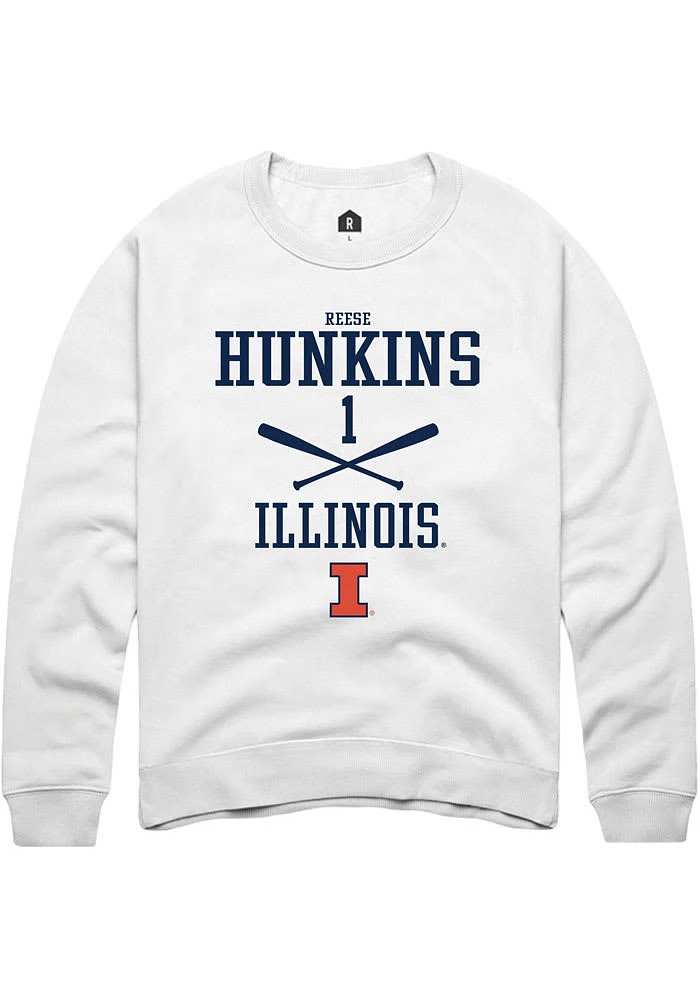 Reese Hunkins Rally Illinois Fighting Illini Mens White NIL Sport Icon Long Sleeve Crew Sweatshir..