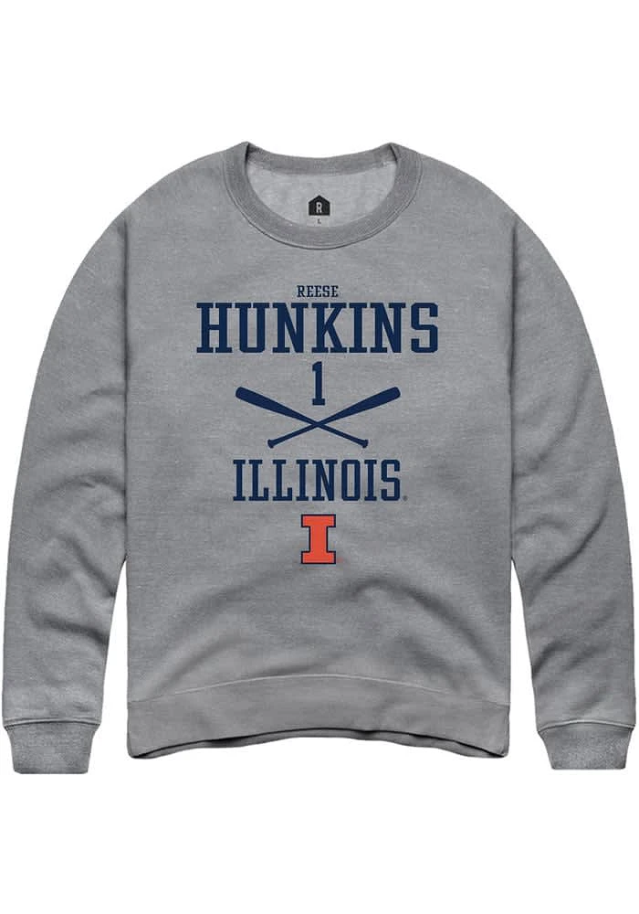 Reese Hunkins Rally Illinois Fighting Illini Mens Graphite NIL Sport Icon Long Sleeve Crew Sweats..