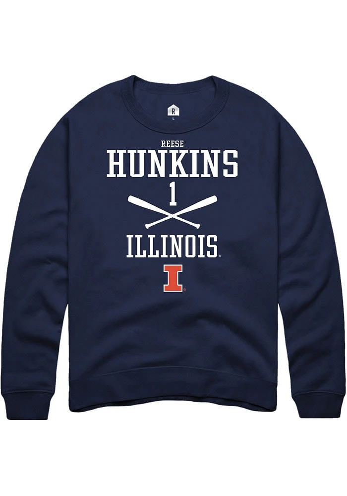 Reese Hunkins Rally Illinois Fighting Illini Mens Navy Blue NIL Sport Icon Long Sleeve Crew Sweat..