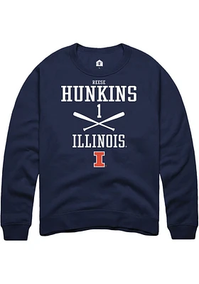 Reese Hunkins  Rally Illinois Fighting Illini Mens Navy Blue NIL Sport Icon Long Sleeve Crew Sweat..