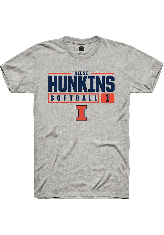 Reese Hunkins Illinois Fighting Illini Ash Rally NIL Stacked Box Short Sleeve T Shirt