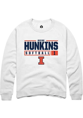 Reese Hunkins  Rally Illinois Fighting Illini Mens White NIL Stacked Box Long Sleeve Crew Sweatshi..