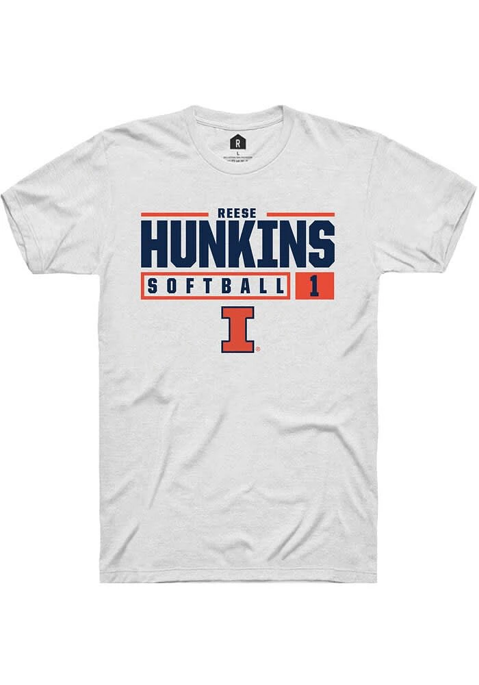 Reese Hunkins Illinois Fighting Illini White Rally NIL Stacked Box Short Sleeve T Shirt