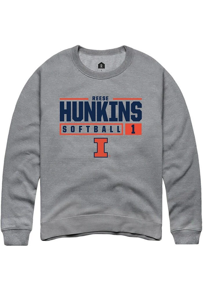Reese Hunkins Rally Illinois Fighting Illini Mens Graphite NIL Stacked Box Long Sleeve Crew Sweat..
