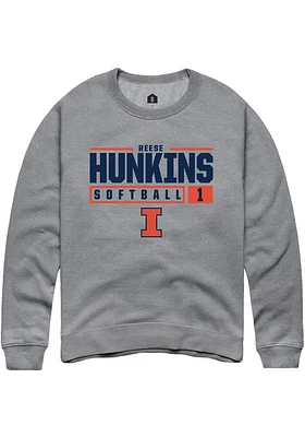 Reese Hunkins  Rally Illinois Fighting Illini Mens Graphite NIL Stacked Box Long Sleeve Crew Sweat..