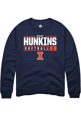 Reese Hunkins  Rally Illinois Fighting Illini Mens Navy Blue NIL Stacked Box Long Sleeve Crew Swea..