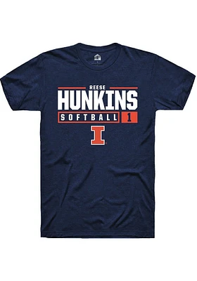 Reese Hunkins  Illinois Fighting Illini Navy Blue Rally NIL Stacked Box Short Sleeve T Shirt