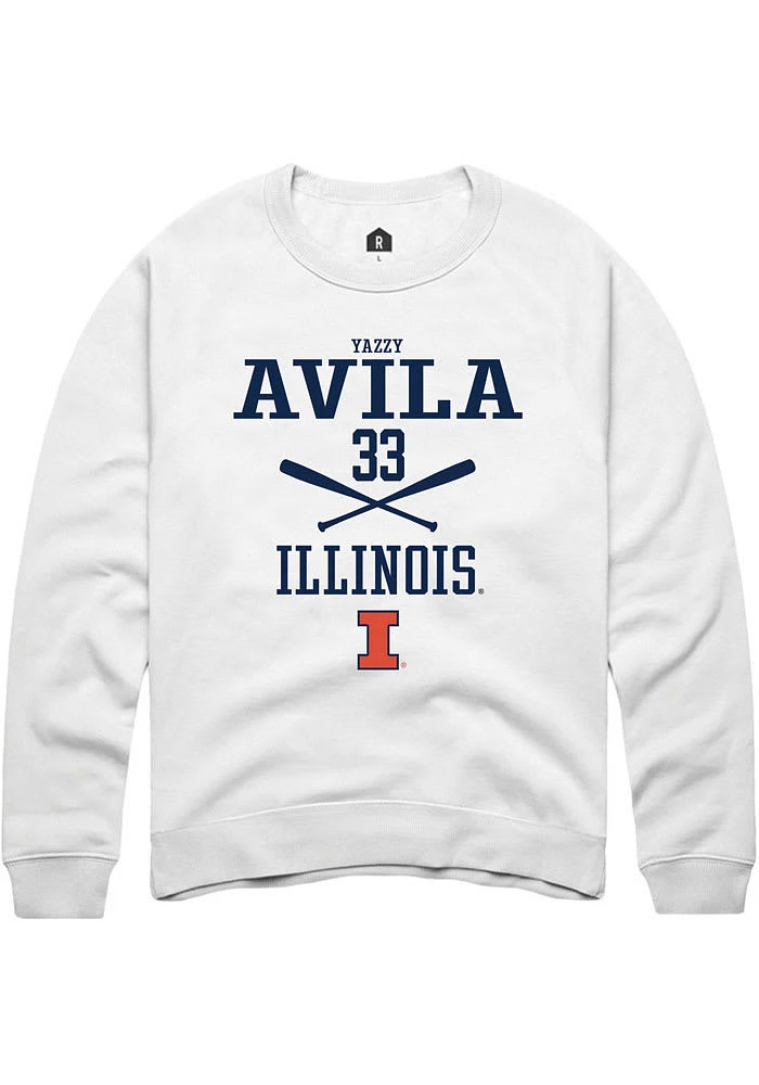 Yazzy Avila  Rally Illinois Fighting Illini Mens White NIL Sport Icon Long Sleeve Crew Sweatshirt