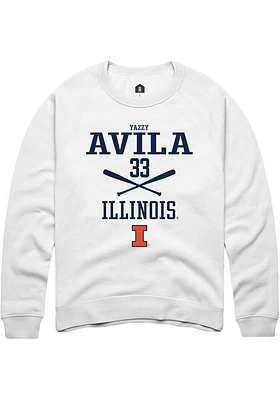 Yazzy Avila  Rally Illinois Fighting Illini Mens White NIL Sport Icon Long Sleeve Crew Sweatshirt
