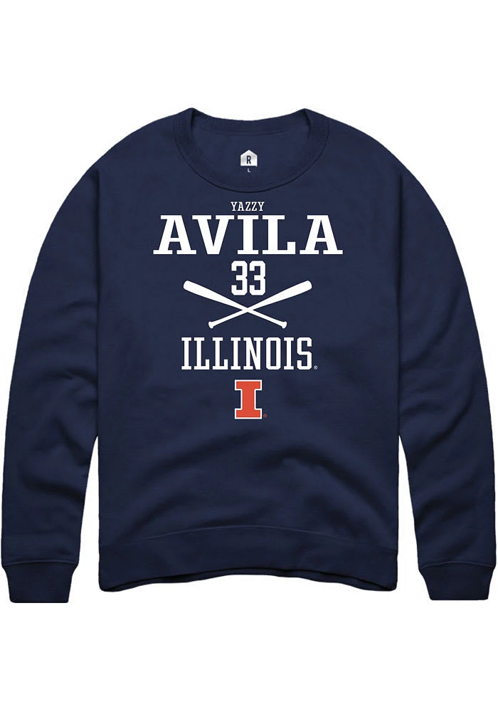 Yazzy Avila Rally Illinois Fighting Illini Mens Navy Blue NIL Sport Icon Long Sleeve Crew Sweatsh..