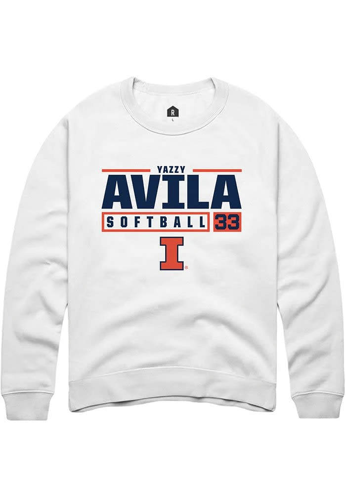 Yazzy Avila Rally Illinois Fighting Illini Mens White NIL Stacked Box Long Sleeve Crew Sweatshirt