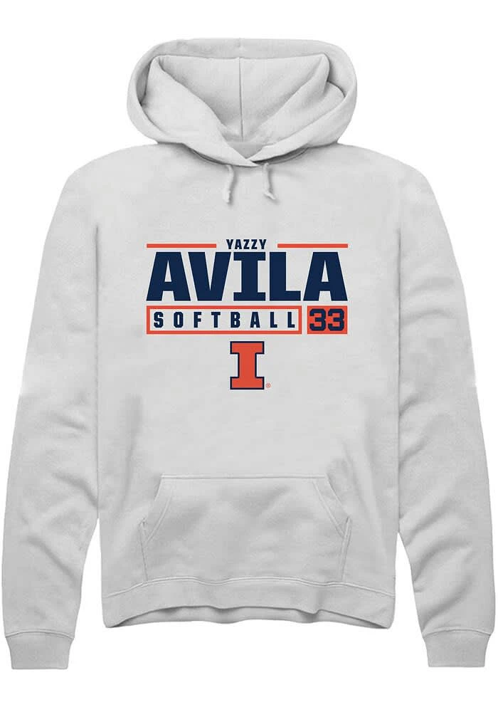 Yazzy Avila Rally Illinois Fighting Illini Mens White NIL Stacked Box Long Sleeve Hoodie