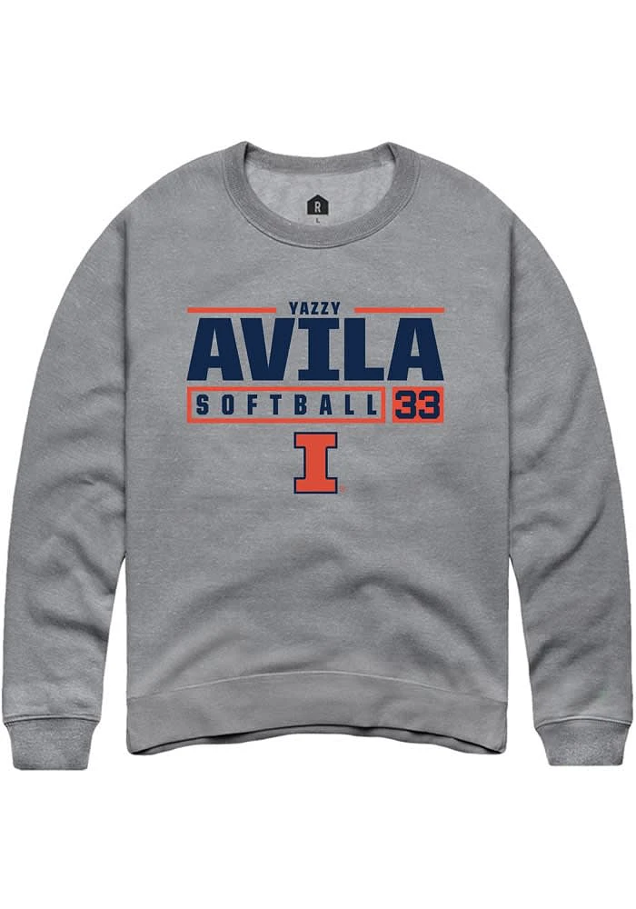 Yazzy Avila Rally Illinois Fighting Illini Mens Graphite NIL Stacked Box Long Sleeve Crew Sweatsh..