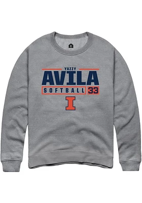 Yazzy Avila  Rally Illinois Fighting Illini Mens Graphite NIL Stacked Box Long Sleeve Crew Sweatsh..