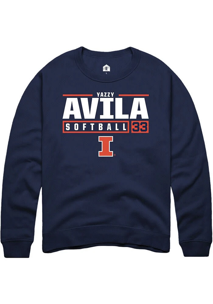 Yazzy Avila Rally Illinois Fighting Illini Mens Navy Blue NIL Stacked Box Long Sleeve Crew Sweats..