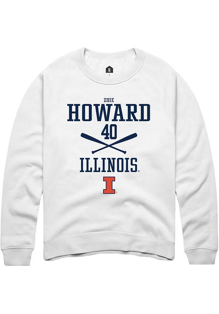 Zoie Howard Rally Illinois Fighting Illini Mens White NIL Sport Icon Long Sleeve Crew Sweatshirt