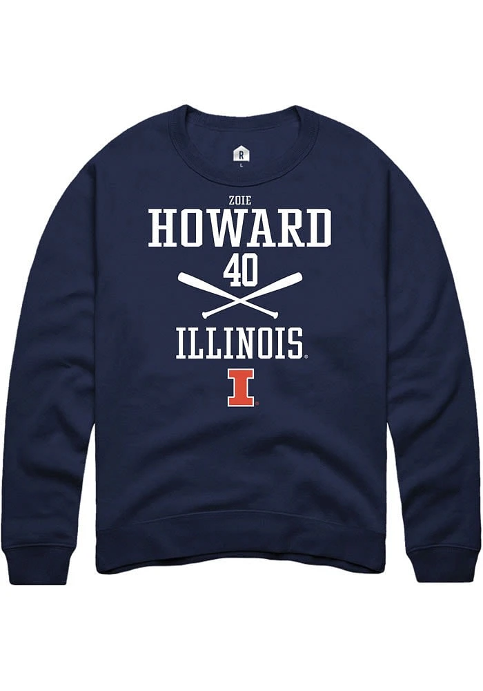 Zoie Howard Rally Illinois Fighting Illini Mens Navy Blue NIL Sport Icon Long Sleeve Crew Sweatsh..