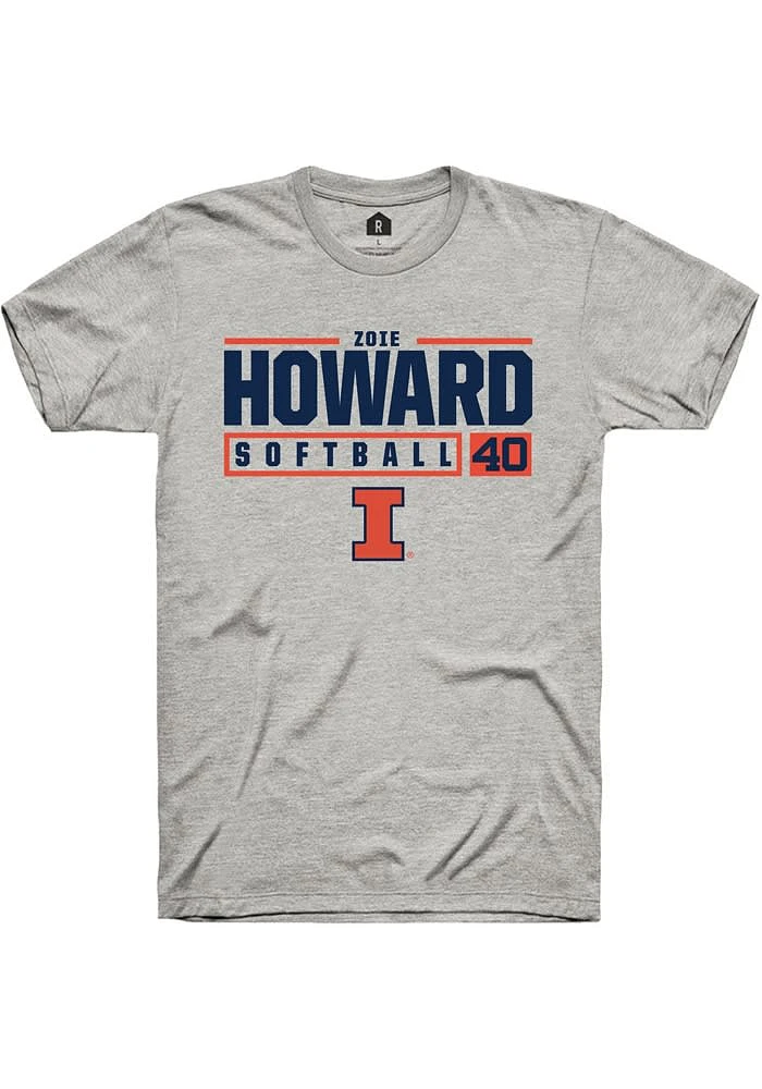 Zoie Howard Illinois Fighting Illini Ash Rally NIL Stacked Box Short Sleeve T Shirt