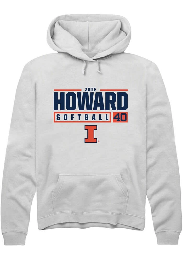 Zoie Howard Rally Illinois Fighting Illini Mens White NIL Stacked Box Long Sleeve Hoodie