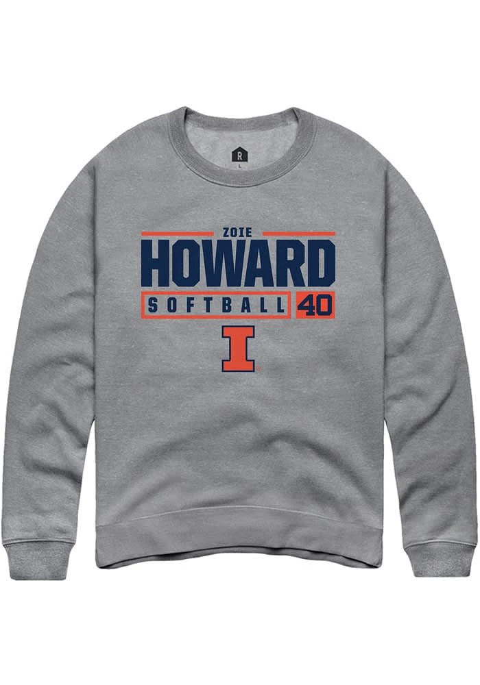 Zoie Howard Rally Illinois Fighting Illini Mens Graphite NIL Stacked Box Long Sleeve Crew Sweatsh..