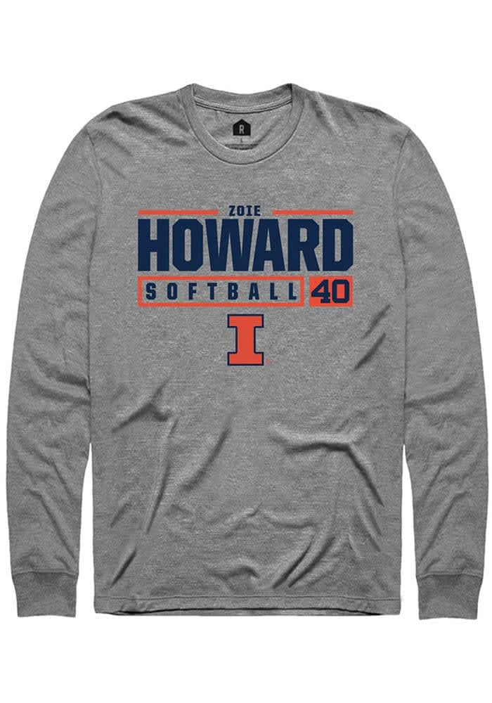Zoie Howard Illinois Fighting Illini Graphite Rally NIL Stacked Box Long Sleeve T Shirt