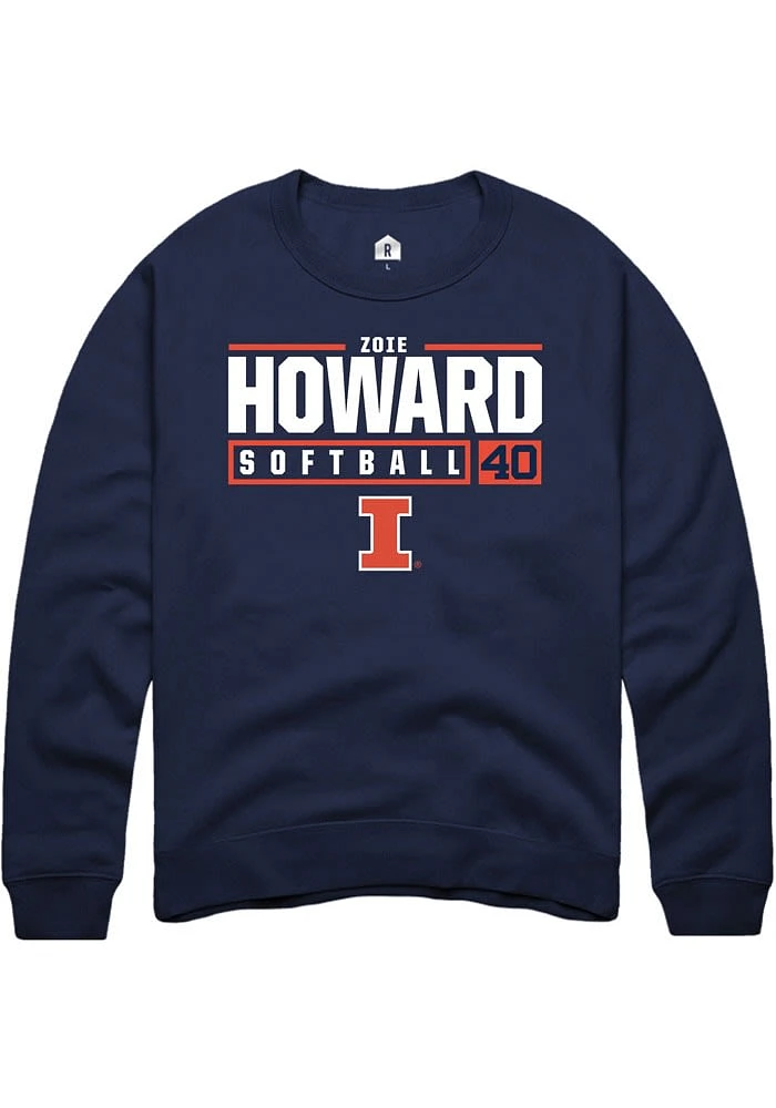 Zoie Howard Rally Illinois Fighting Illini Mens Navy Blue NIL Stacked Box Long Sleeve Crew Sweats..
