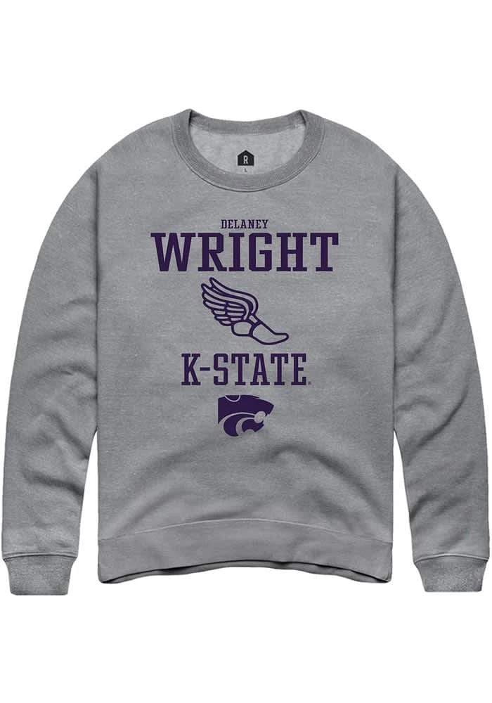 Delaney Wright Rally K-State Wildcats Mens Graphite NIL Sport Icon Long Sleeve Crew Sweatshirt
