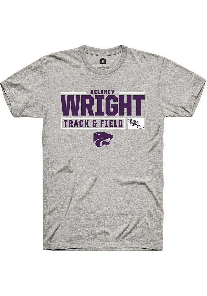 Delaney Wright K-State Wildcats Ash Rally NIL Stacked Box Short Sleeve T Shirt