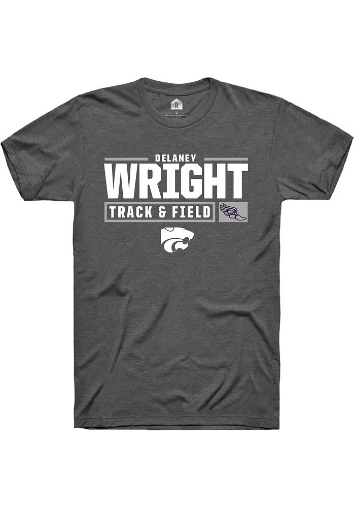 Delaney Wright K-State Wildcats Dark Grey Rally NIL Stacked Box Short Sleeve T Shirt