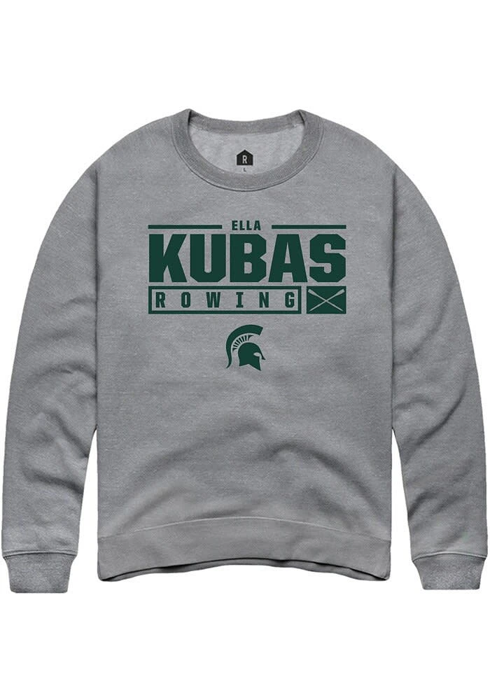Ella Kubas Rally Michigan State Spartans Mens Graphite NIL Stacked Box Long Sleeve Crew Sweatshir..