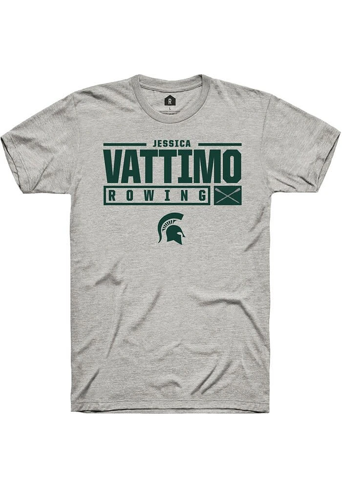 Jessica Vattimo Michigan State Spartans Ash Rally NIL Stacked Box Short Sleeve T Shirt