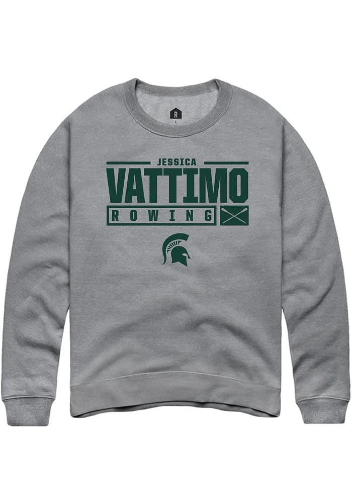 Jessica Vattimo Rally Michigan State Spartans Mens Graphite NIL Stacked Box Long Sleeve Crew Swea..