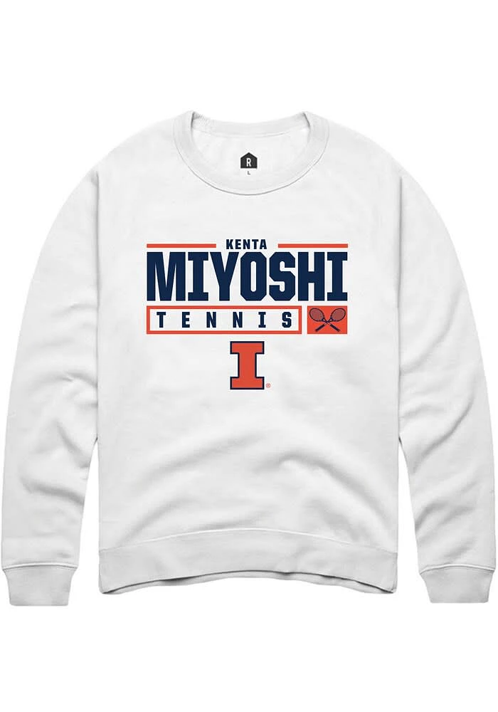Kenta Miyoshi Rally Illinois Fighting Illini Mens White NIL Stacked Box Long Sleeve Crew Sweatshi..