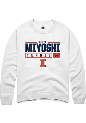Kenta Miyoshi  Rally Illinois Fighting Illini Mens White NIL Stacked Box Long Sleeve Crew Sweatshi..