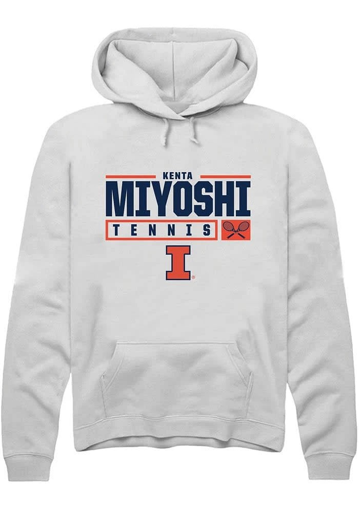 Kenta Miyoshi Rally Illinois Fighting Illini Mens White NIL Stacked Box Long Sleeve Hoodie