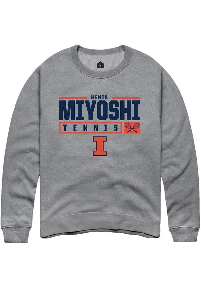 Kenta Miyoshi Rally Illinois Fighting Illini Mens Graphite NIL Stacked Box Long Sleeve Crew Sweat..