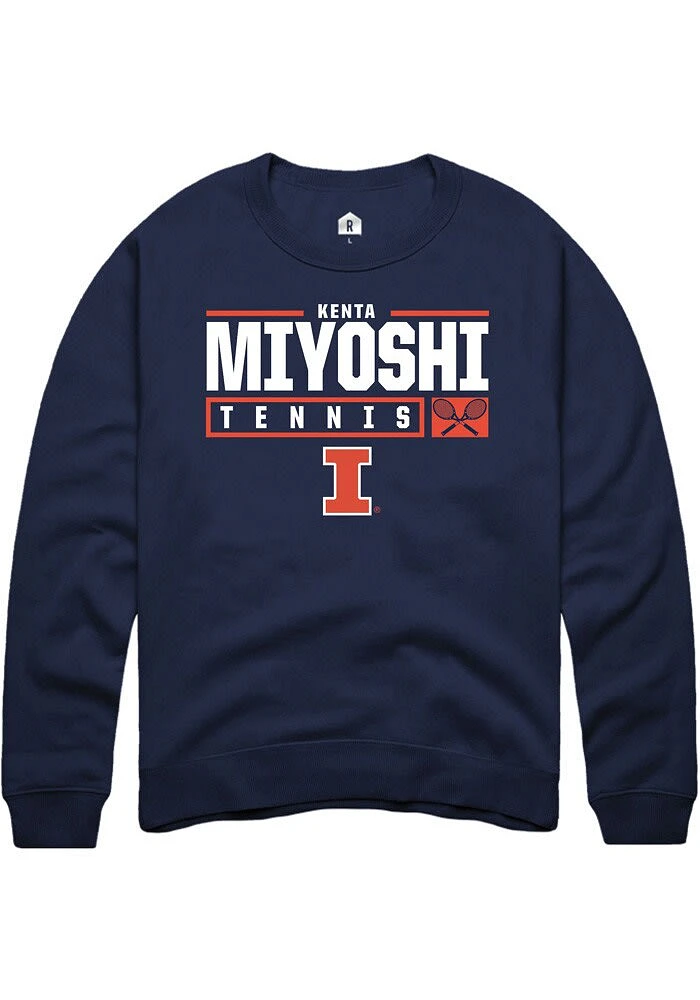 Kenta Miyoshi Rally Illinois Fighting Illini Mens Navy Blue NIL Stacked Box Long Sleeve Crew Swea..