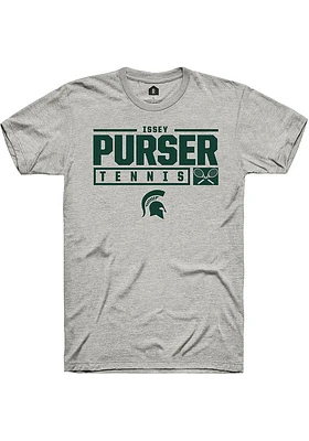 Issey Purser  Michigan State Spartans Ash Rally NIL Stacked Box Short Sleeve T Shirt