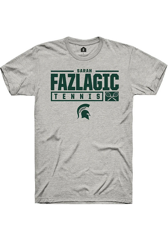 Sarah Fazlagic Michigan State Spartans Ash Rally NIL Stacked Box Short Sleeve T Shirt