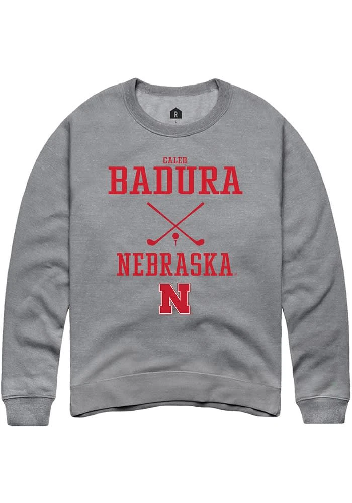 Caleb Badura Rally Nebraska Cornhuskers Mens Graphite NIL Sport Icon Long Sleeve Crew Sweatshirt