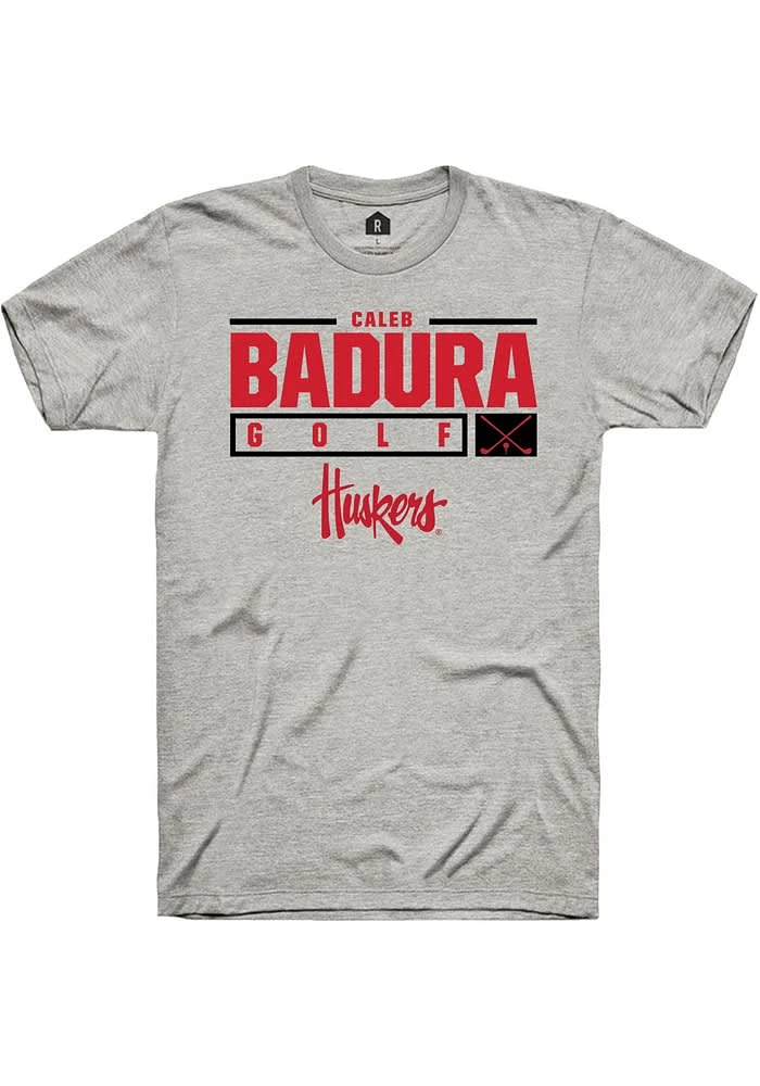 Caleb Badura Nebraska Cornhuskers Ash Rally NIL Stacked Box Short Sleeve T Shirt