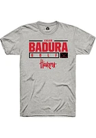 Caleb Badura  Nebraska Cornhuskers Ash Rally NIL Stacked Box Short Sleeve T Shirt