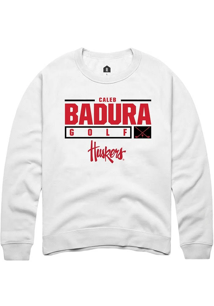 Caleb Badura Rally Nebraska Cornhuskers Mens NIL Stacked Box Long Sleeve Crew Sweatshirt