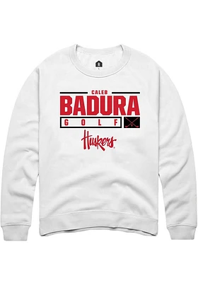 Caleb Badura Rally Nebraska Cornhuskers Mens NIL Stacked Box Long Sleeve Crew Sweatshirt