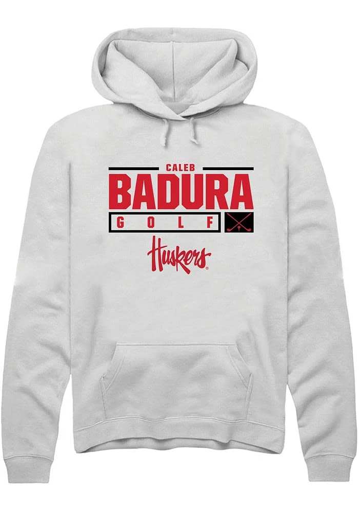 Caleb Badura Rally Nebraska Cornhuskers Mens NIL Stacked Box Long Sleeve Hoodie